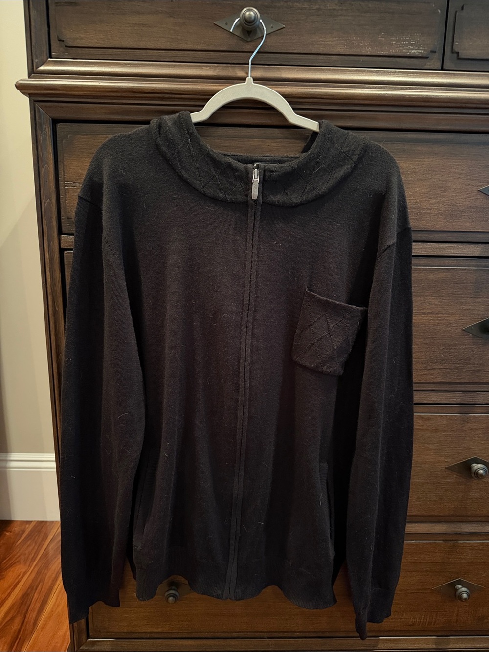 7 Diamonds Black Full-Zip Knit Sweater with Quilted Chest Pocket